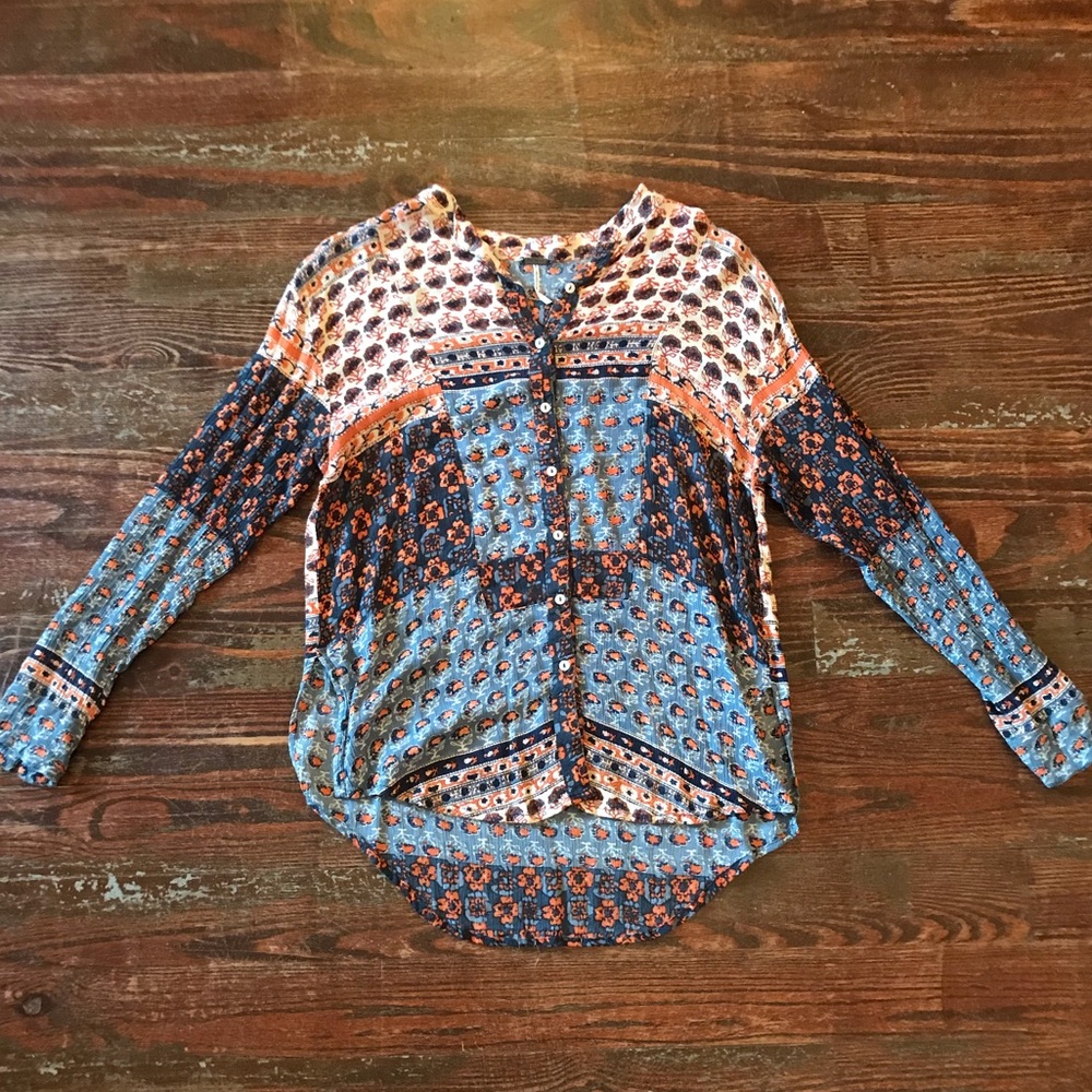 Free People button down top/ multi-colored design